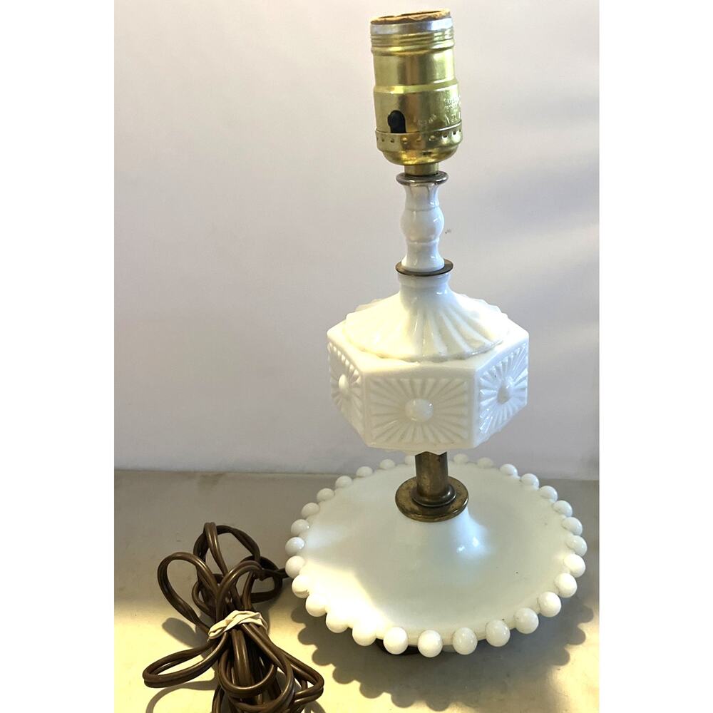 Vintage Milk Glass Saucer Base Boudoir Table Lamp Works Mid Century Cottagecore